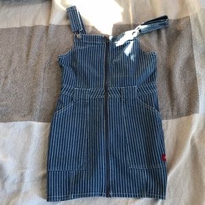 light blue striped zip-up dress